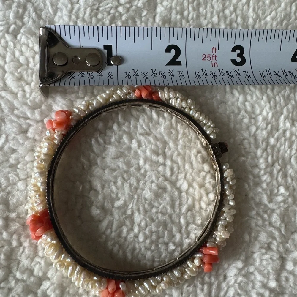 Antique Angel Skin Coral Freshwater Pearl Signed Estate Bracelet
